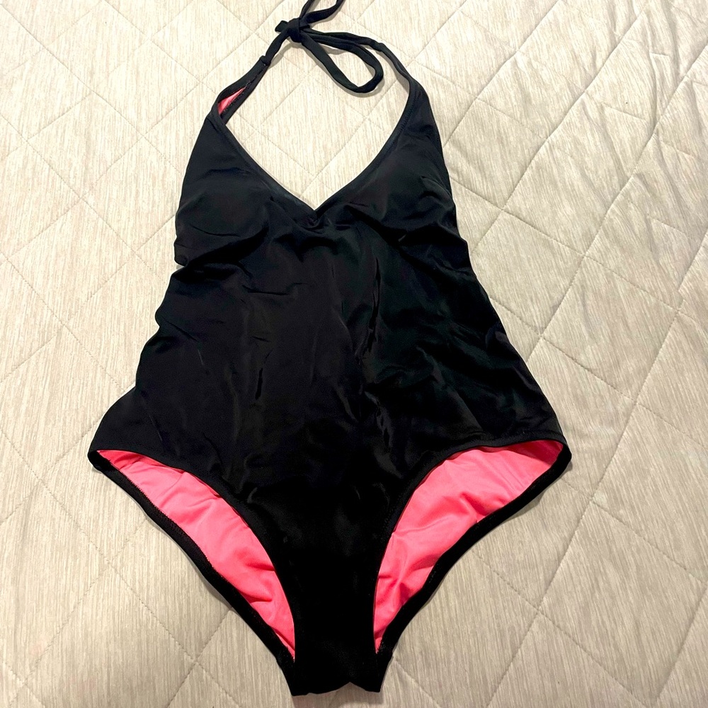 Victoria's Secret Black One-Piece Swimsuit with Pink Lining